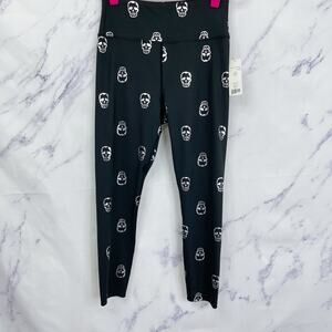 Nanette Lepore | Play | Metallic Silver Skull Print High Rise Black Leggings | M